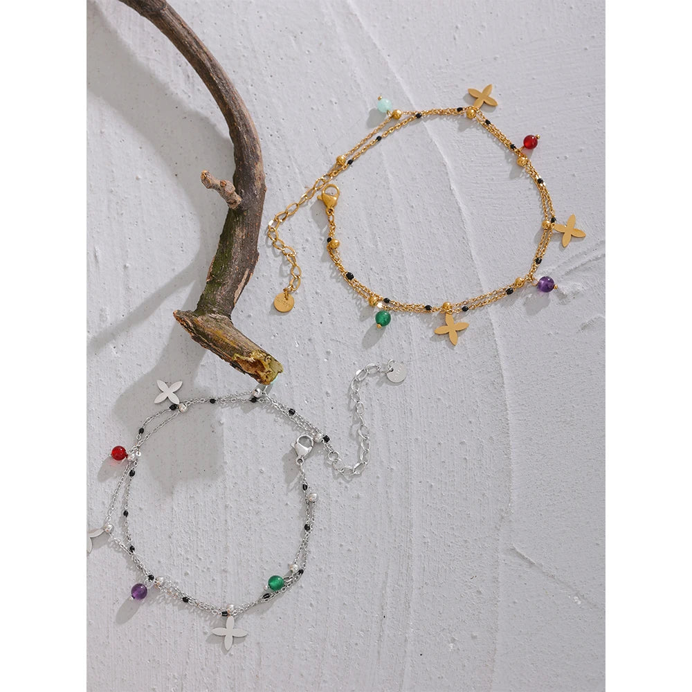 Colorful Natural Stone Flower Anklet