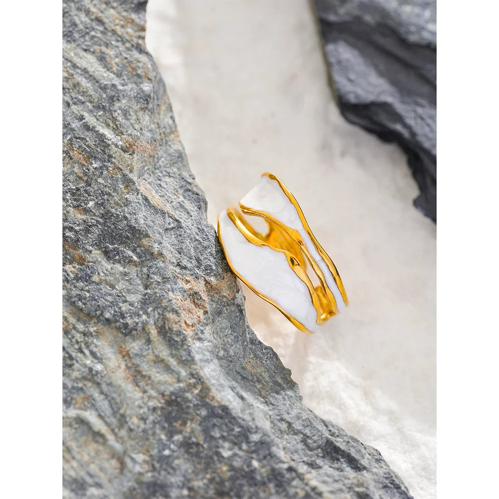 Irregular White Enamel Open Ring
