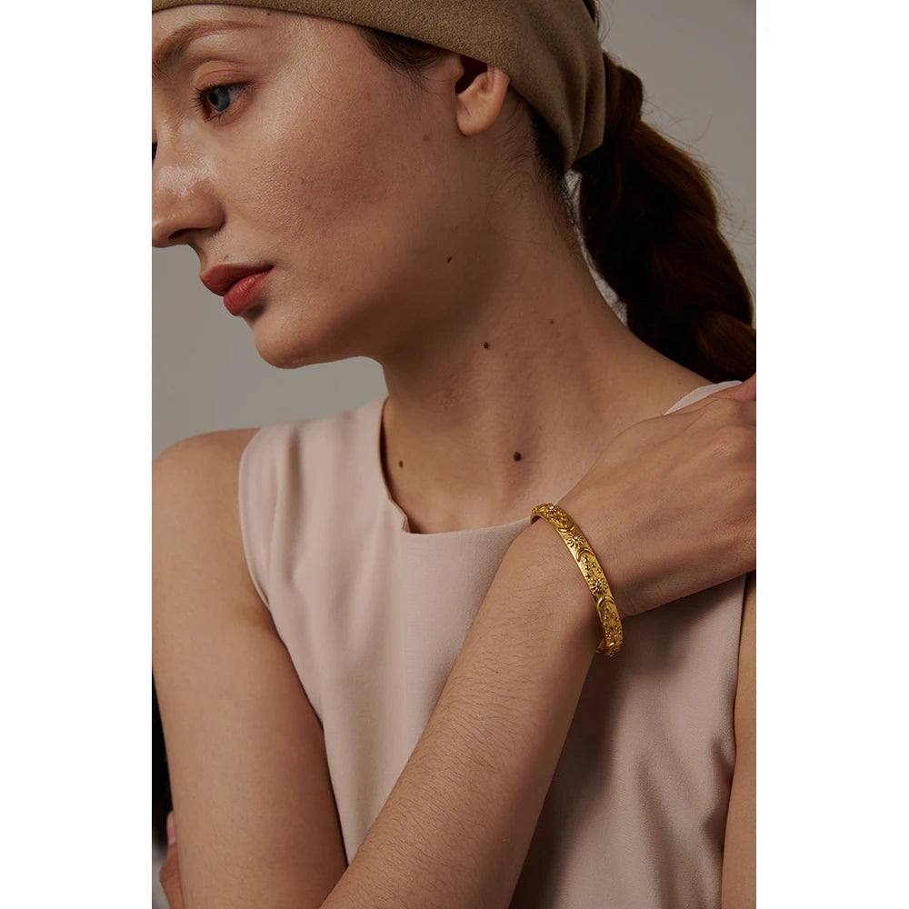 Celestial Sun and Moon Gold Bangle