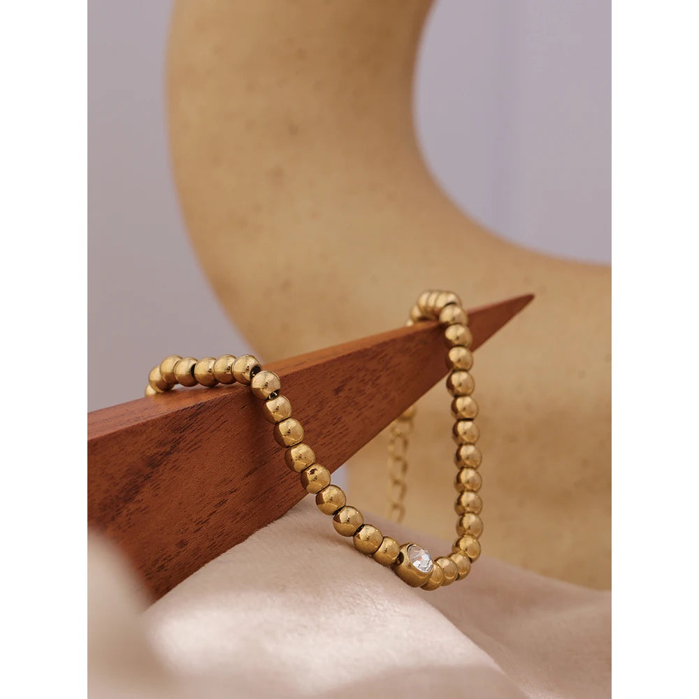 Bead Chain Bracelet with Cubic Zirconia