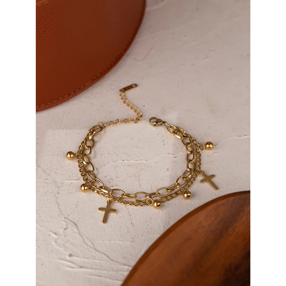 Layered Cross Charm Bracelet
