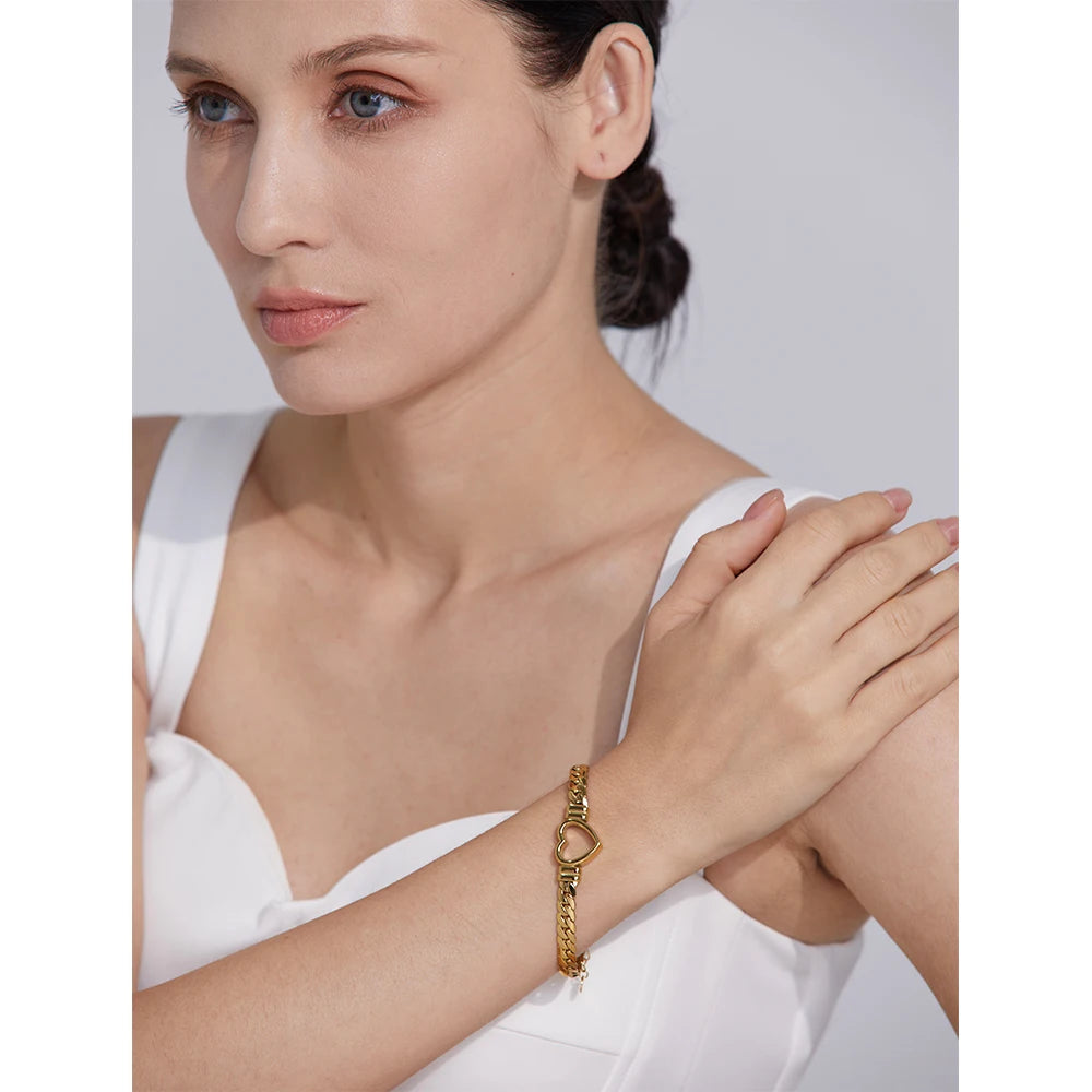 Heart Charm Cuban Chain Bracelet