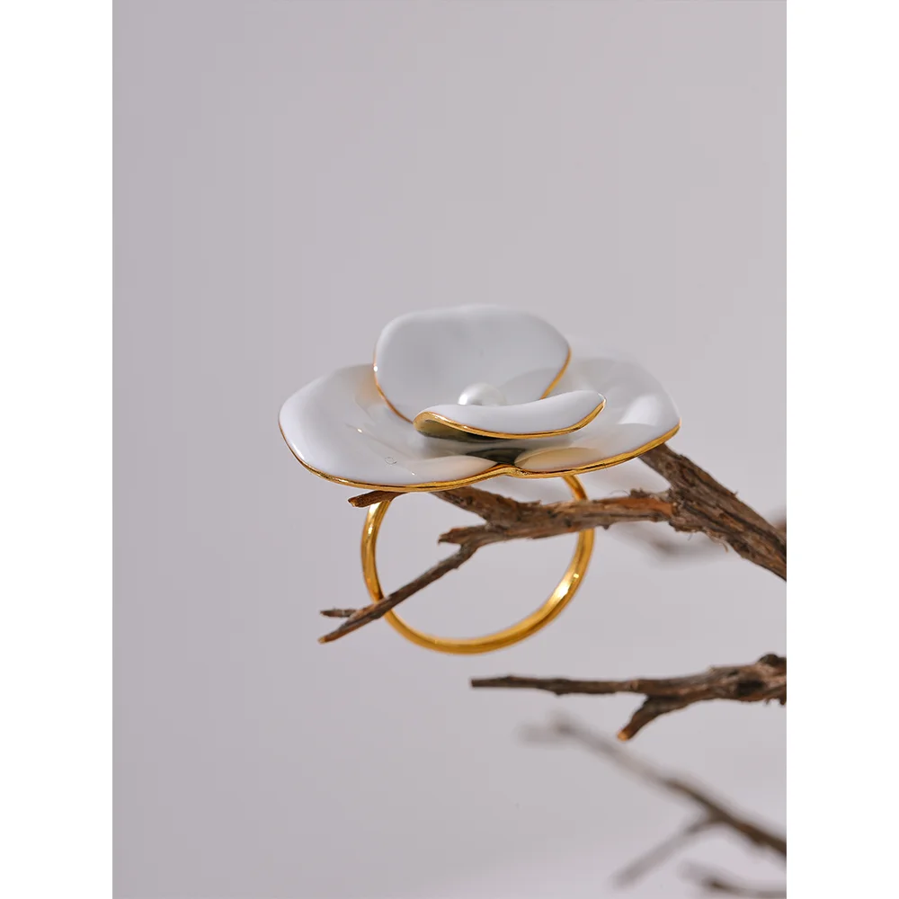 Enamel Blossom Adjustable Ring
