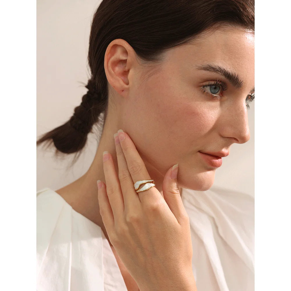 Irregular White Enamel Open Ring