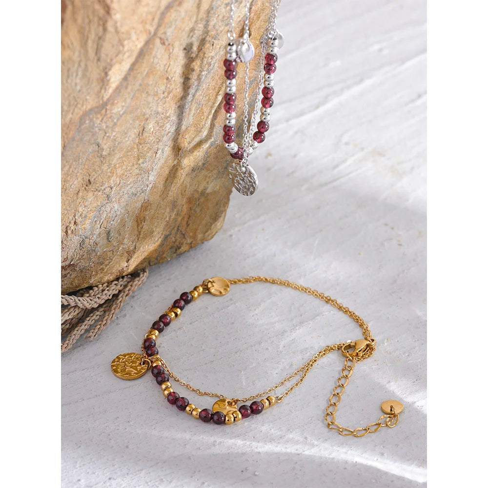 Layered Garnet Stone Anklet