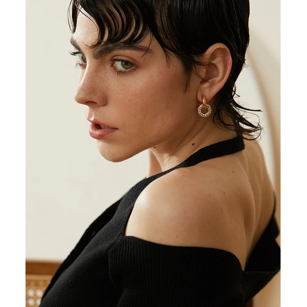 Shiny Cubic Zirconia Huggie Hoop Earrings
