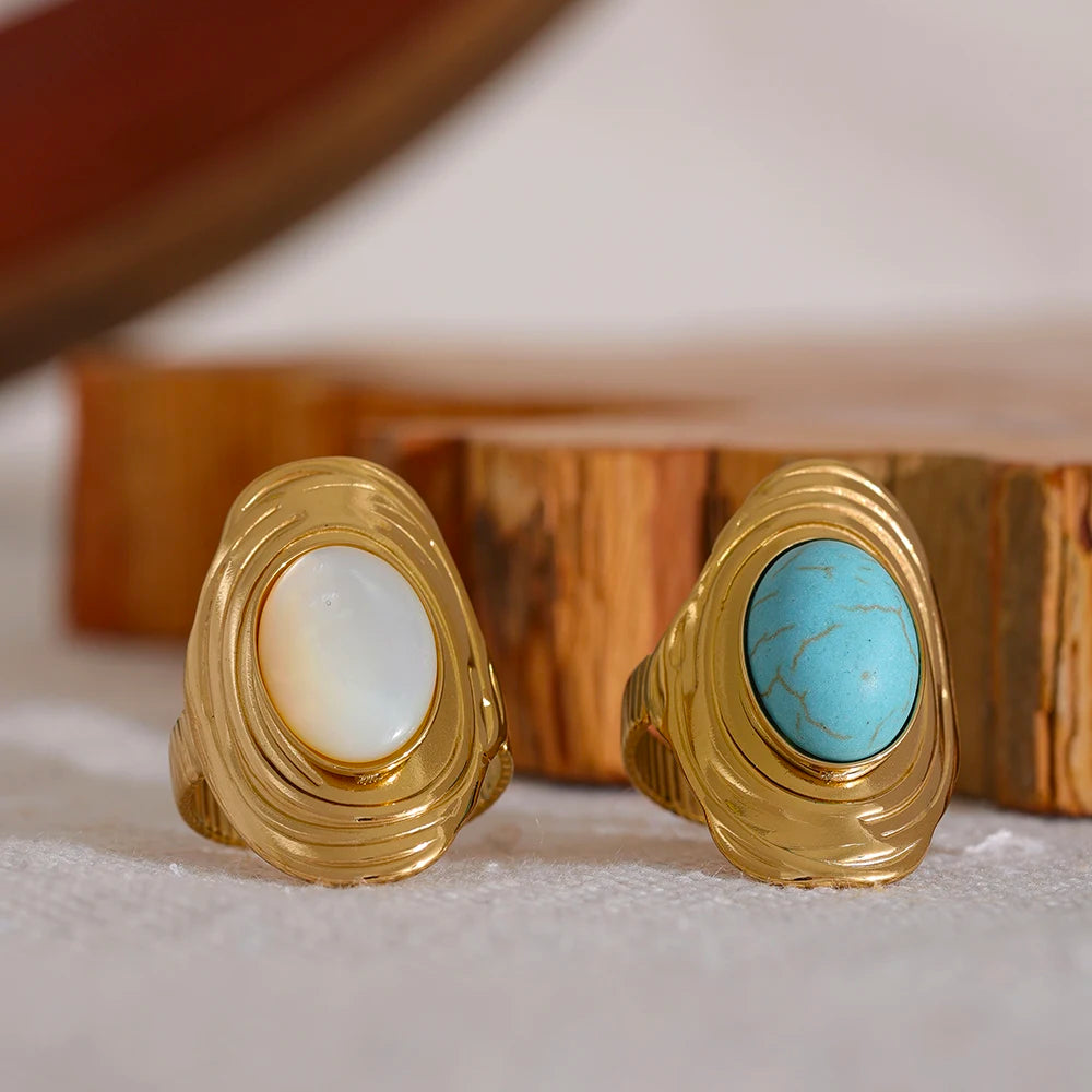 Bohemian Natural Stone Adjustable Rings