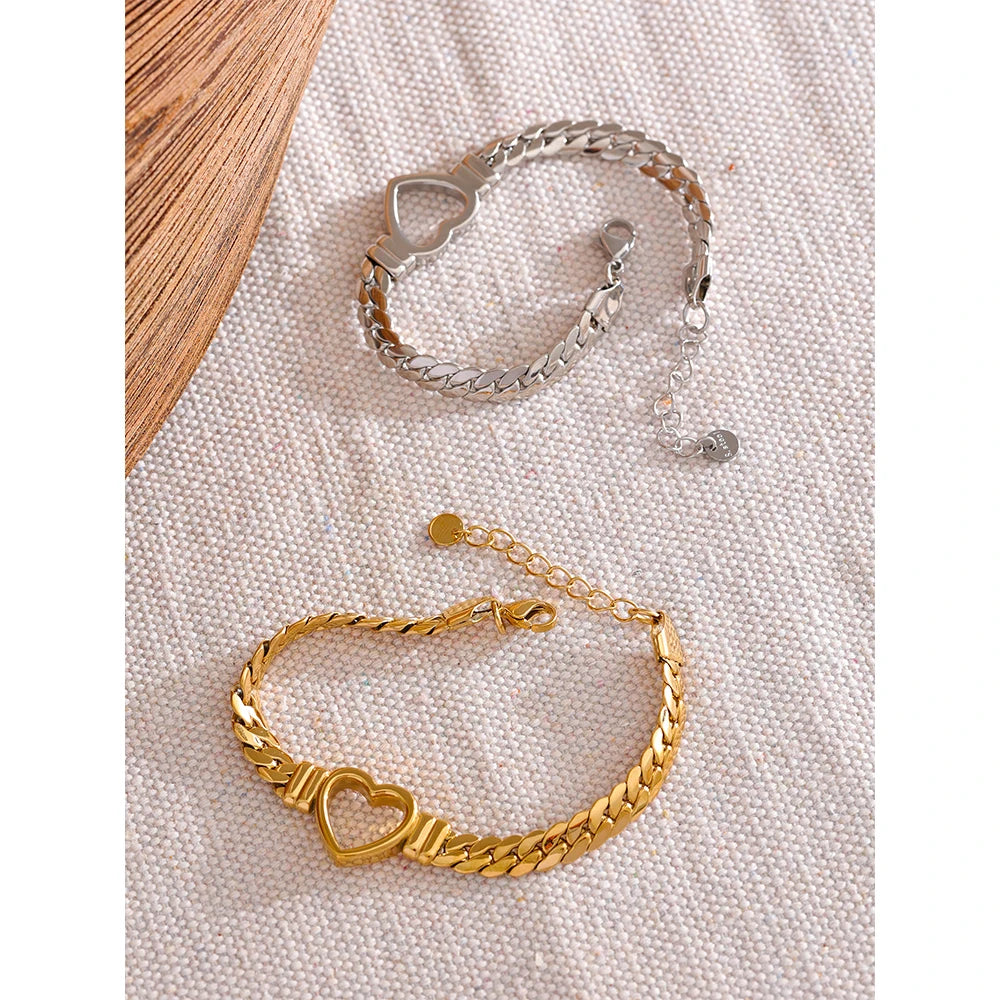Heart Charm Cuban Chain Bracelet