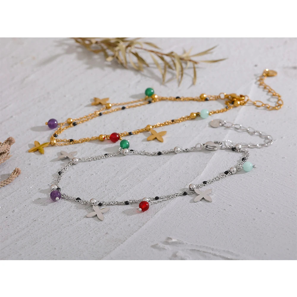 Colorful Natural Stone Flower Anklet